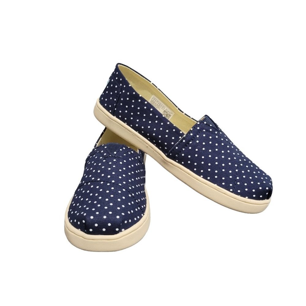TOMS Girls Classic Slip-On Shoes | Navy Polka Dot | Size 2 | New